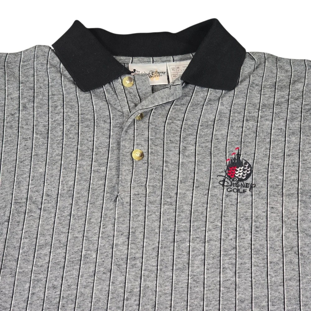 VTG Walt Disney World Mickey Mouse Disney Golf 90s Striped Mens Polo Shirt Sz XL